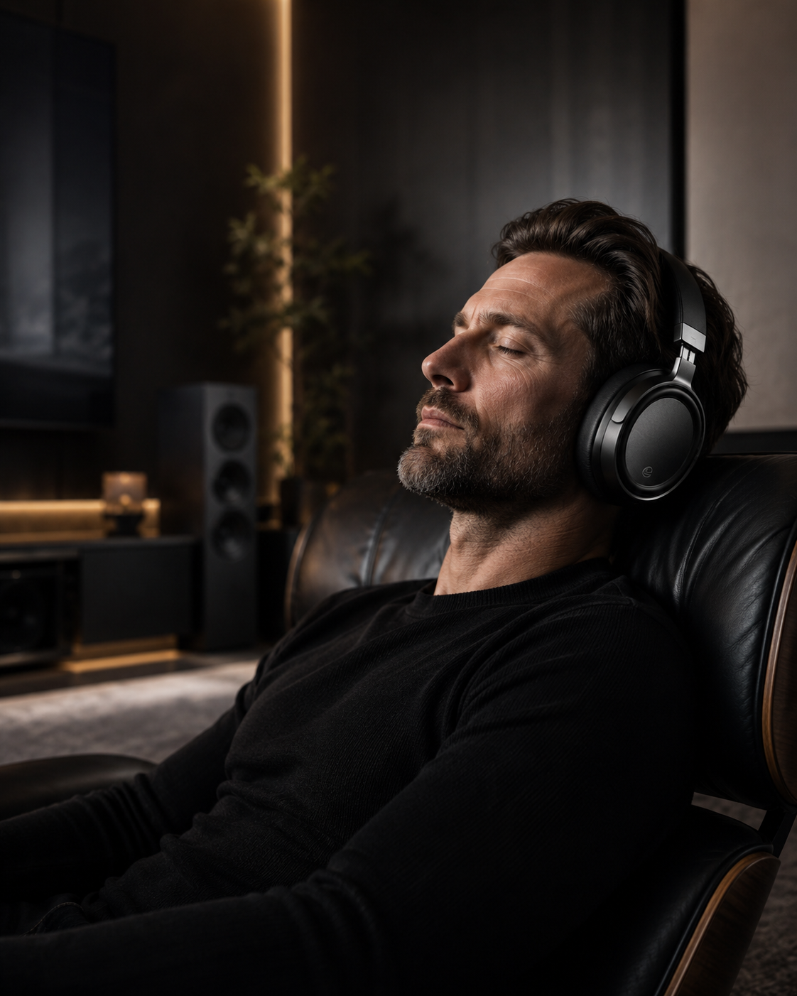 Man enjoying M-Pack Headphones